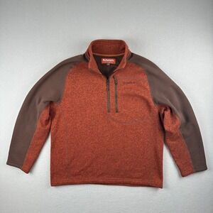 Simms Rivershed Sweater Men's Large Orange Brown 1/4 Zip Pullover Fleece Fishing